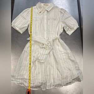 Nova Vintage Mini Dress Puff Sleeve Hidden Button Kenzie Tie Waist White Small